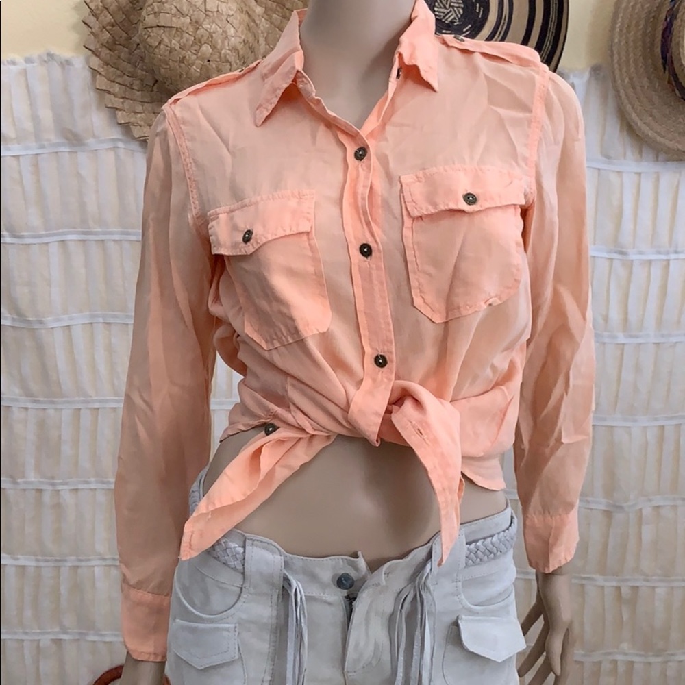 Current Elliott Peach Tencel Button Down